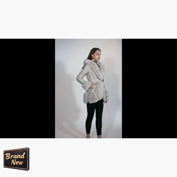 Faux Leather Coat with Faux Fur Collar, Belted Mid Length Winter Jacket - Picture 6 of 6